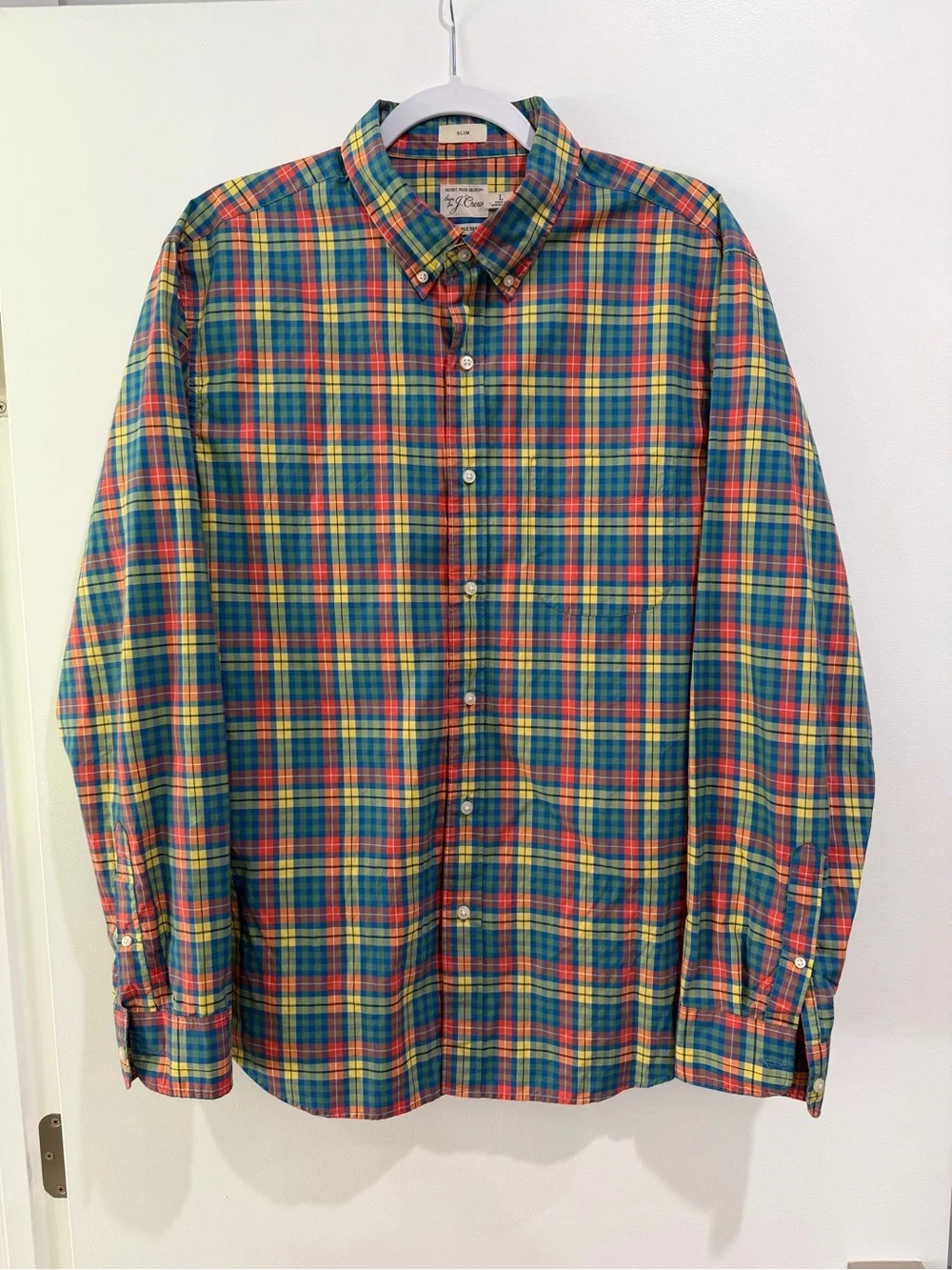J. Crew Men's Multicolor Plaid Button-Down Shirt — Green, Blue, Red, Yellow
